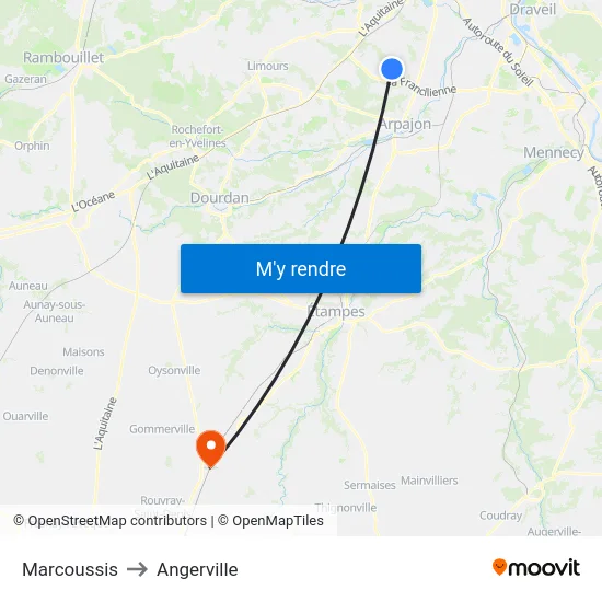 Marcoussis to Angerville map