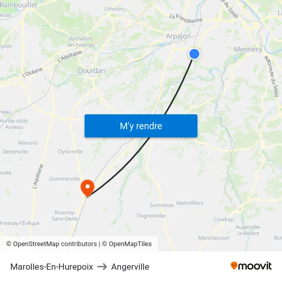 Marolles-En-Hurepoix to Angerville map