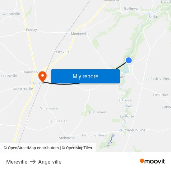 Mereville to Angerville map