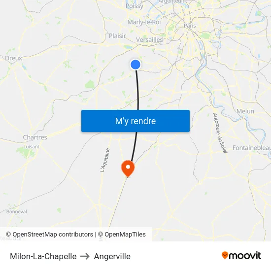 Milon-La-Chapelle to Angerville map