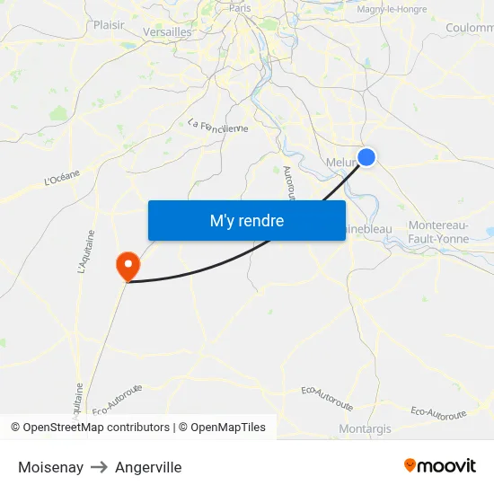 Moisenay to Angerville map