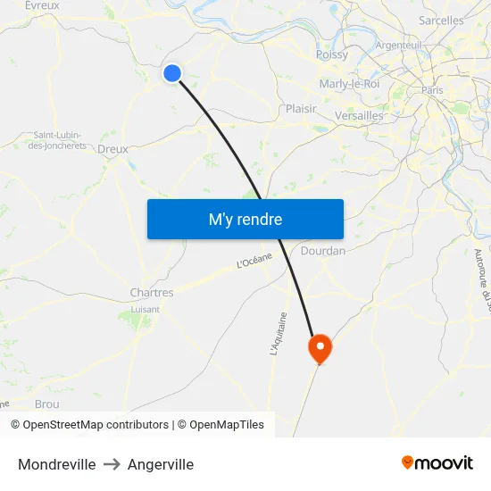 Mondreville to Angerville map