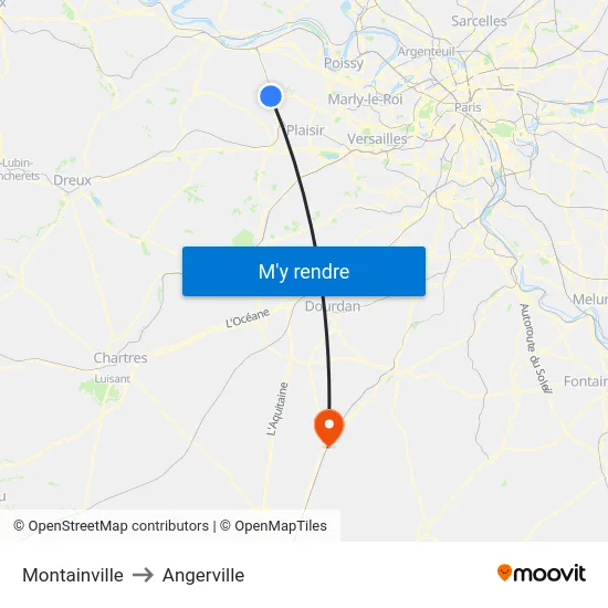 Montainville to Angerville map