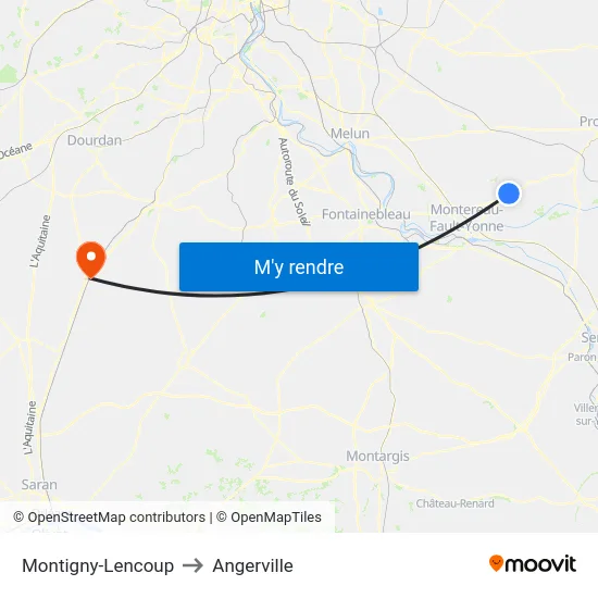 Montigny-Lencoup to Angerville map