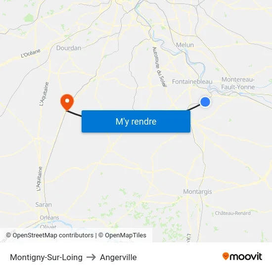 Montigny-Sur-Loing to Angerville map