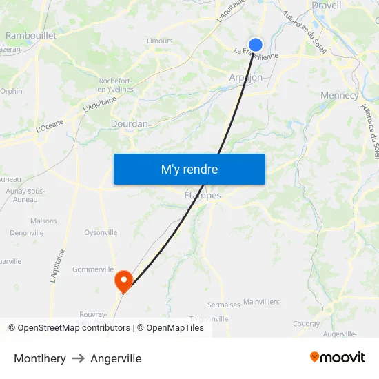 Montlhery to Angerville map