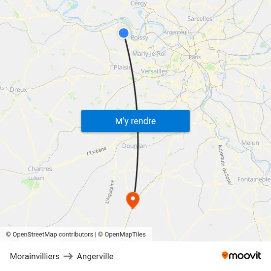 Morainvilliers to Angerville map