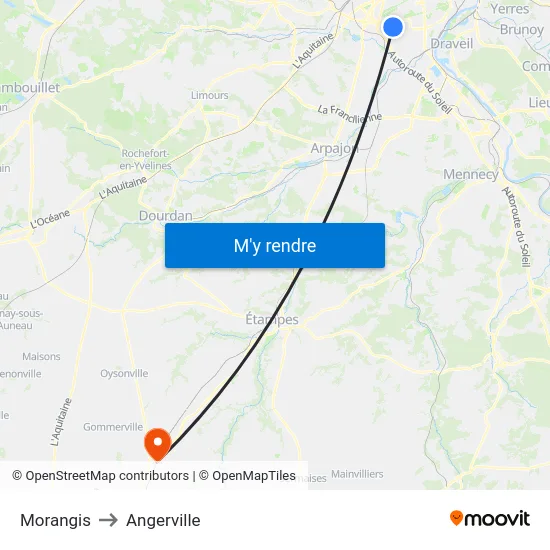 Morangis to Angerville map