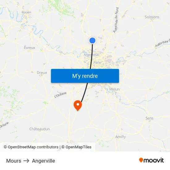 Mours to Angerville map
