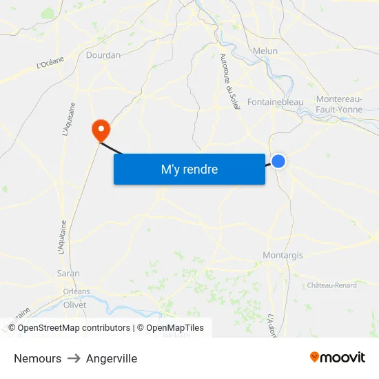 Nemours to Angerville map