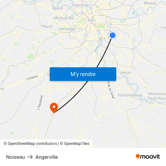 Noiseau to Angerville map