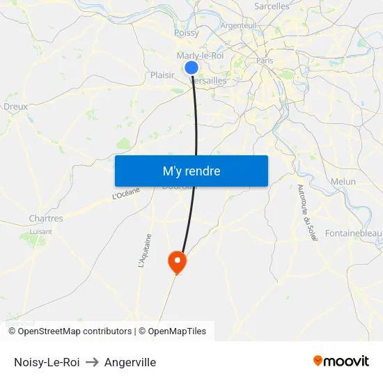 Noisy-Le-Roi to Angerville map