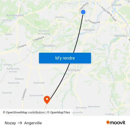 Nozay to Angerville map