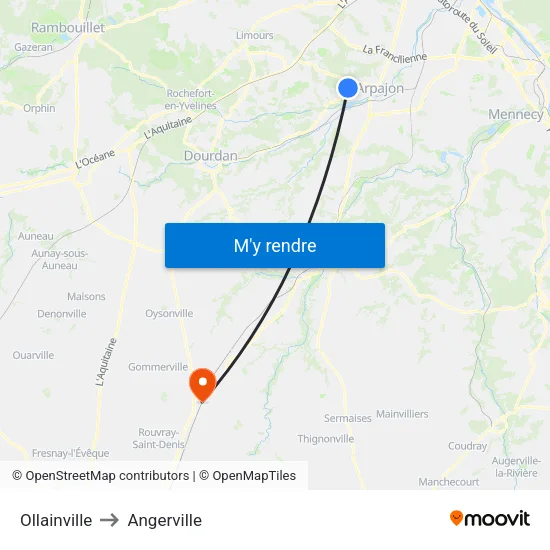 Ollainville to Angerville map