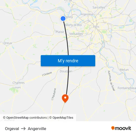 Orgeval to Angerville map