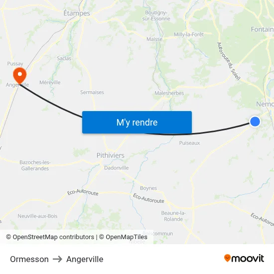 Ormesson to Angerville map