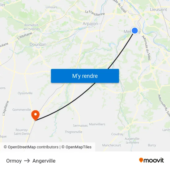 Ormoy to Angerville map
