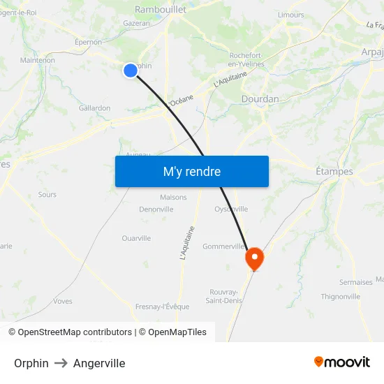 Orphin to Angerville map