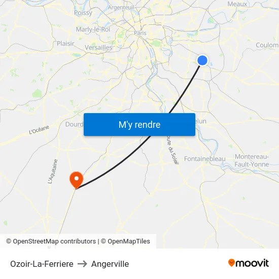 Ozoir-La-Ferriere to Angerville map