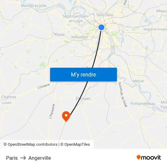 Paris to Angerville map