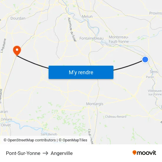 Pont-Sur-Yonne to Angerville map
