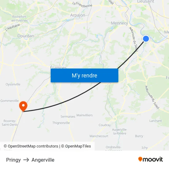 Pringy to Angerville map