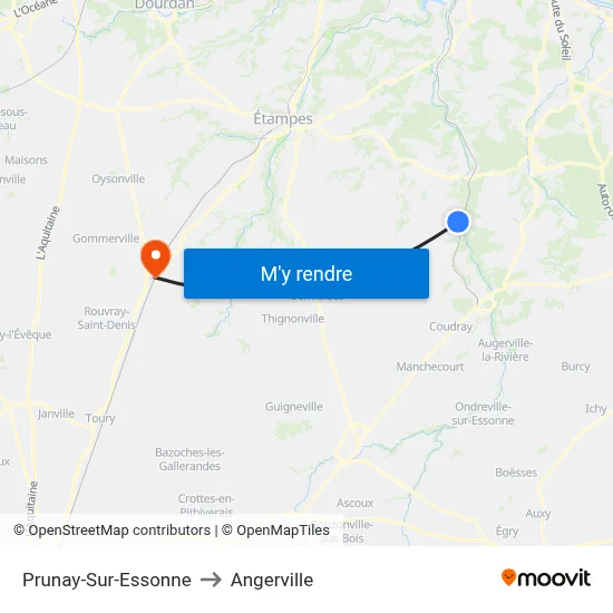 Prunay-Sur-Essonne to Angerville map