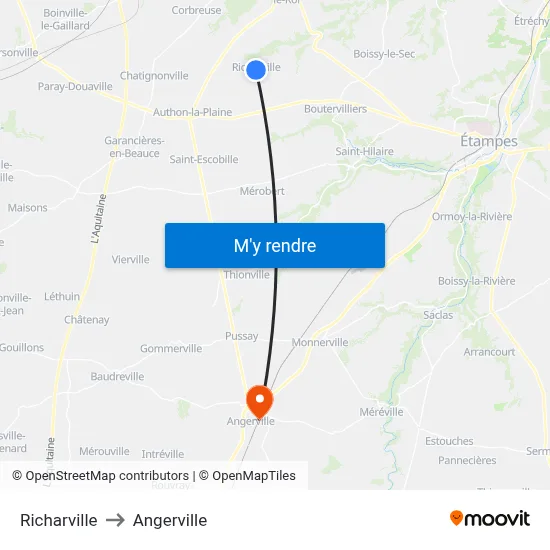 Richarville to Angerville map