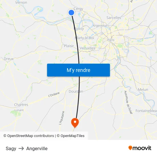 Sagy to Angerville map