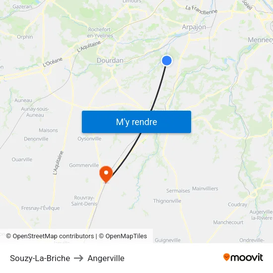 Souzy-La-Briche to Angerville map