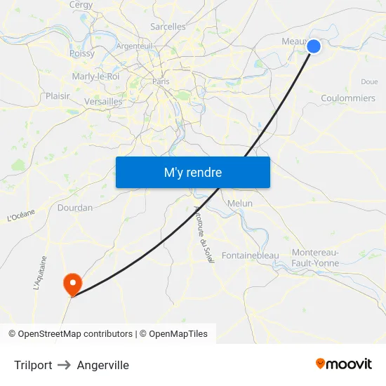 Trilport to Angerville map