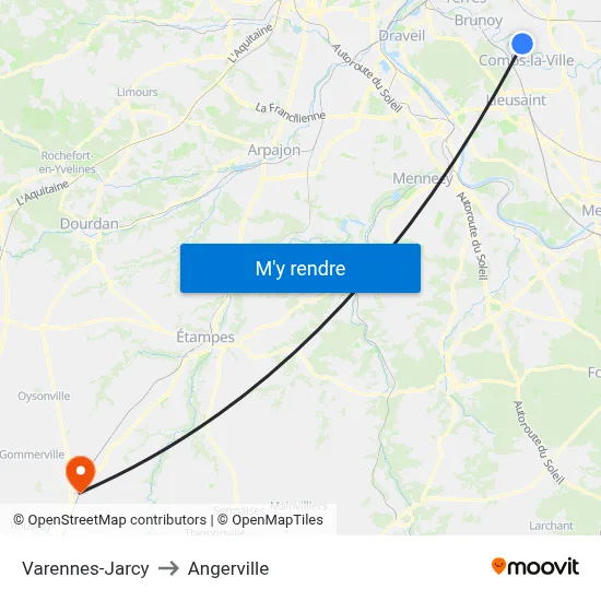 Varennes-Jarcy to Angerville map