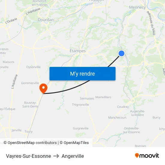 Vayres-Sur-Essonne to Angerville map