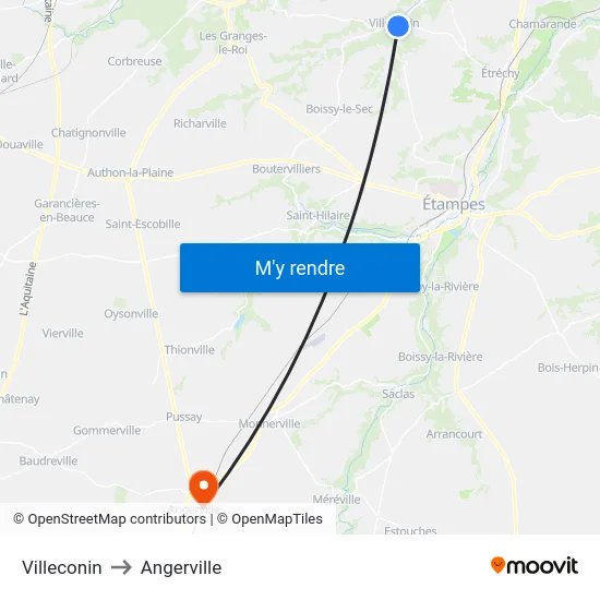Villeconin to Angerville map