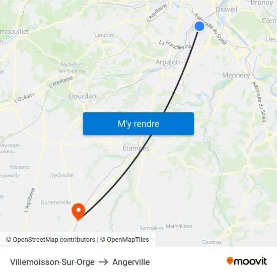 Villemoisson-Sur-Orge to Angerville map
