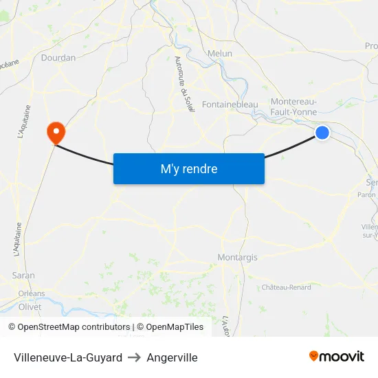 Villeneuve-La-Guyard to Angerville map