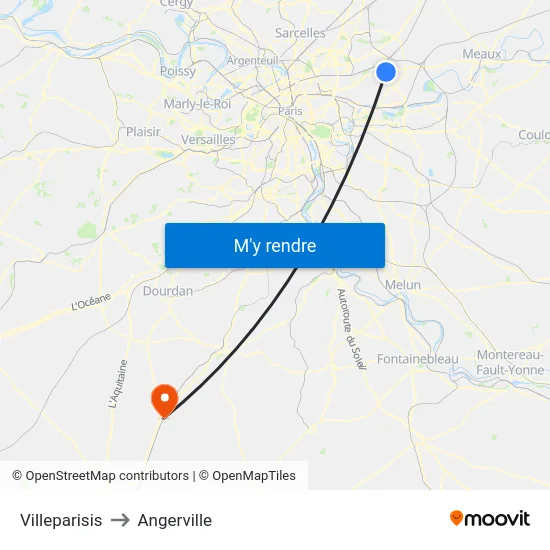 Villeparisis to Angerville map