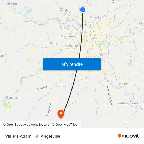 Villiers-Adam to Angerville map