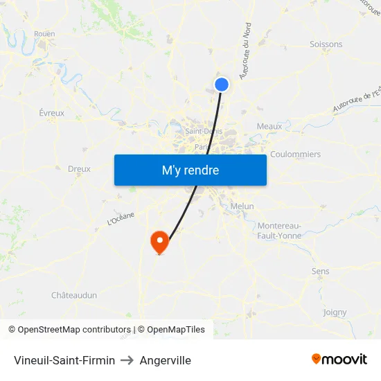 Vineuil-Saint-Firmin to Angerville map