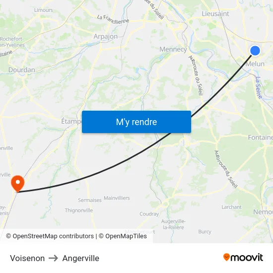 Voisenon to Angerville map
