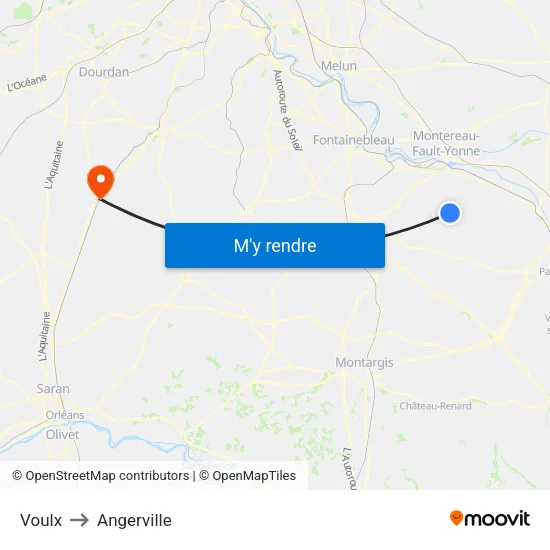 Voulx to Angerville map