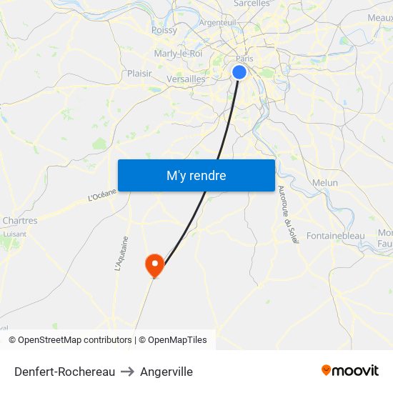 Denfert-Rochereau to Angerville map