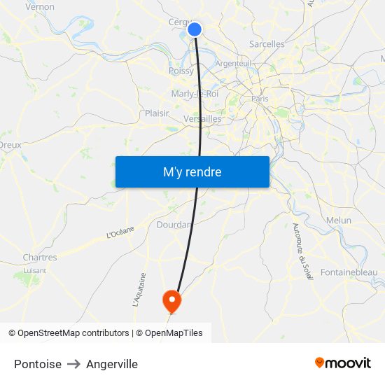 Pontoise to Angerville map