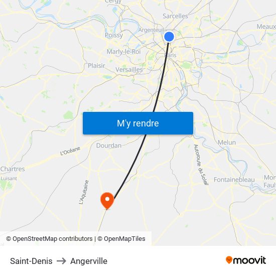 Saint-Denis to Angerville map