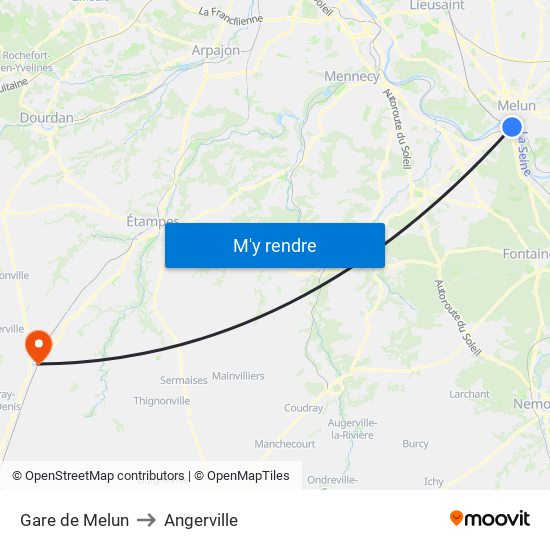 Gare de Melun to Angerville map