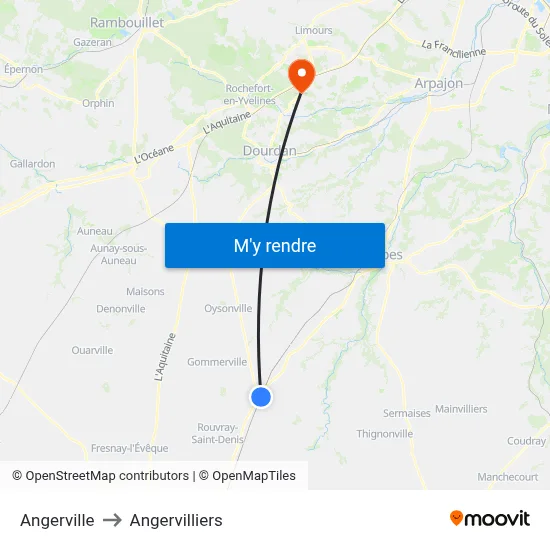 Angerville to Angervilliers map