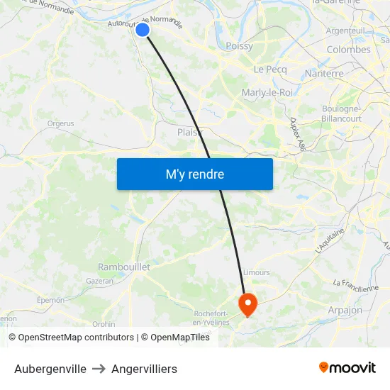 Aubergenville to Angervilliers map