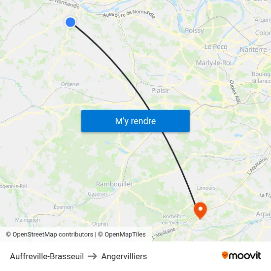 Auffreville-Brasseuil to Angervilliers map