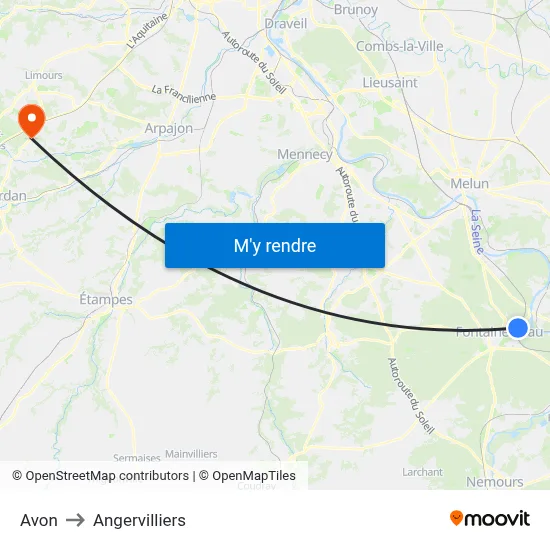 Avon to Angervilliers map