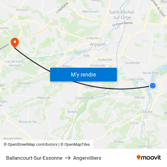 Ballancourt-Sur-Essonne to Angervilliers map